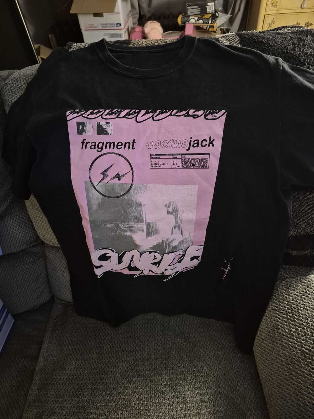 Cactus Jack Black Cotton Men's T-Shirt M Crew Neck Graphic Print